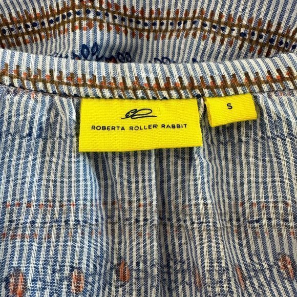 Roberta Roller‎ Rabbit V Neck Striped Floral Long Sleeve Cotton Top Size Small - Picture 12 of 12